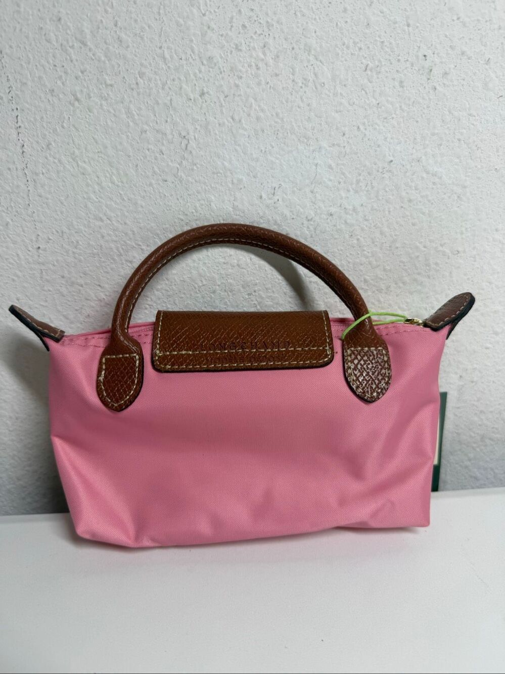 Longchamp Mini Le Pliage Nylon Guimauve Blush Pink Brown Top Handle Bag + Strap - Picture 2 of 14